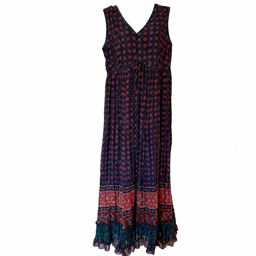 Marks & Spencer Navy Floral Paisley Maxi Dress Sleeveless Boho V-Neck Size 10